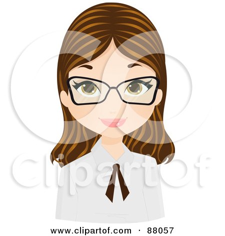Royalty-Free (RF) Clipart Illustration of a Brunette Girl Wearing Glasses And A Tie On Her Collar by Melisende Vector