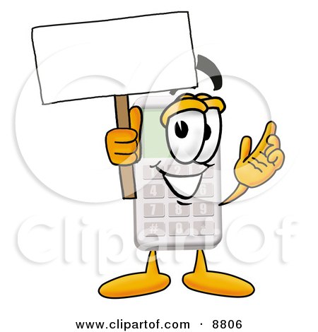 Clipart Picture of a Calculator Mascot Cartoon Character Holding a Blank Sign by Mascot Junction