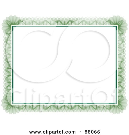 Royalty-Free (RF) Clipart Illustration of a Green Guilloche Certificate Border Around White by KJ Pargeter