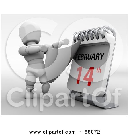Royalty-Free (RF) Clipart Illustration of a 3d White Character Revealing Valentine's Day On A Desk Calendar by KJ Pargeter