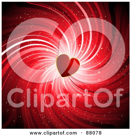 Royalty-Free (RF) Clipart Illustration of a Red Heart In The Center Of A Sparkly Red Swirl Background by KJ Pargeter