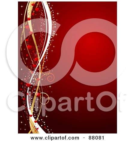 Royalty-Free (RF) Clipart Illustration of a Deep Red Background With Waves Of Tiny Hearts And Lines by KJ Pargeter