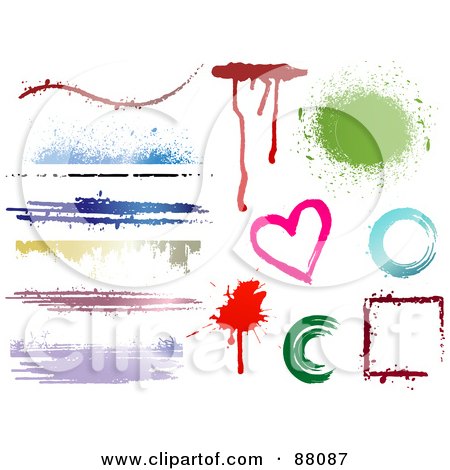 Royalty-Free (RF) Clipart Illustration of a Digital Collage Of Colorful Grungy Borders, Drips, Splatters And Shapes by KJ Pargeter