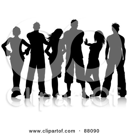 Royalty-Free (RF) Clipart Illustration of a Black Silhouetted Group Of Young Men And Women Posing With Attitude by KJ Pargeter