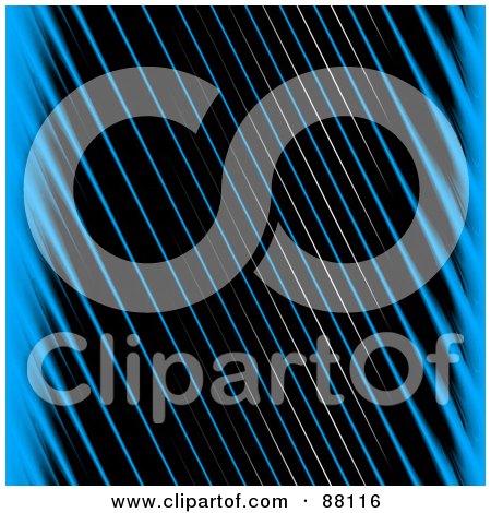 Royalty-Free (RF) Clipart Illustration of a Background Of Blue Diagonal Stripes Over Black With Blue Edges by Arena Creative