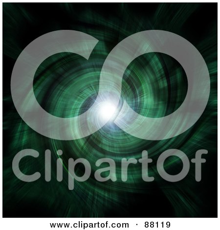 Royalty-Free (RF) Clipart Illustration of a Bright Light Shining At The End Of A Green Cosmic Tunnel On Black by Arena Creative