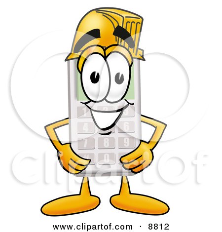 Clipart Picture of a Calculator Mascot Cartoon Character Wearing a Helmet by Mascot Junction