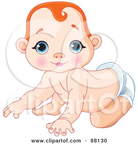 Royalty-Free (RF) Clipart Illustration of a Cute Red Haired Baby Boy Crawling In A Diaper by Pushkin