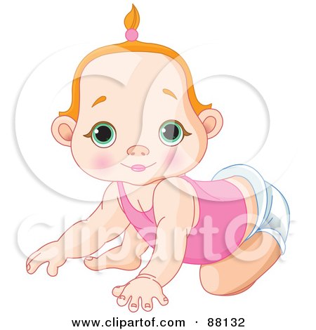 Royalty-Free (RF) Clipart Illustration of a Cute Red Haired Baby Girl Crawling In A Diaper by Pushkin