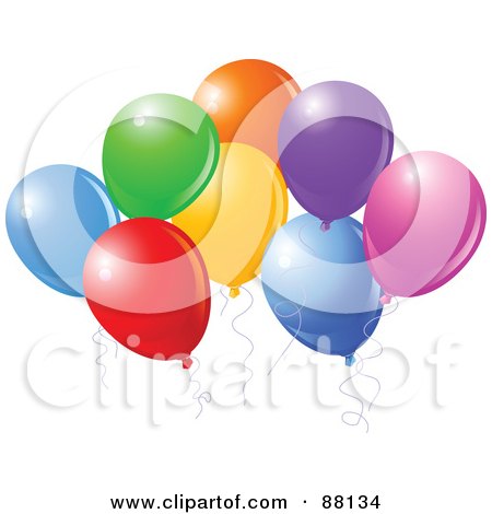 Royalty-Free (RF) Clipart Illustration of a Bunch Of Colorful Party Balloons With Curly Strings by Pushkin