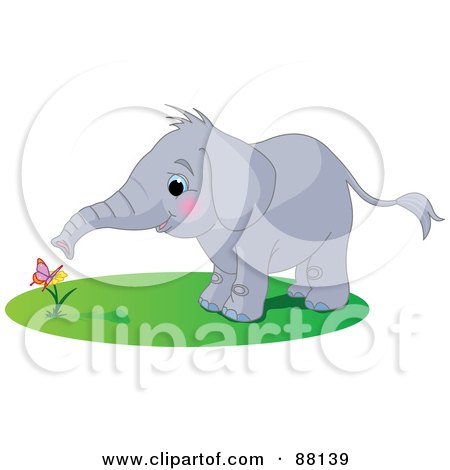 Royalty-Free (RF) Clipart Illustration of a Cute Elephant Watching A Butterfly On A Flower by Pushkin