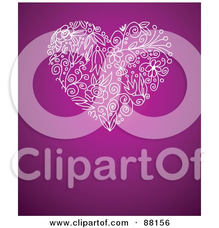 Royalty-Free (RF) Clipart Illustration of a White Flower Heart Over A Purple Background With Space For Text by Pushkin