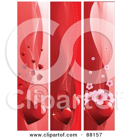 Royalty-Free (RF) Clipart Illustration of a Digital Collage Of Vertical Red Heart Valentines Day Borders by Pushkin