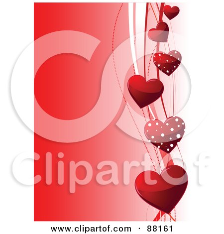 Royalty-Free (RF) Clipart Illustration of a Gradient Red Valentine Background With A Side Border Of Red Hearts by Pushkin