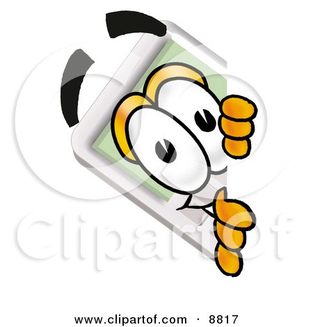 Clipart Picture of a Calculator Mascot Cartoon Character Peeking Around a Corner by Mascot Junction