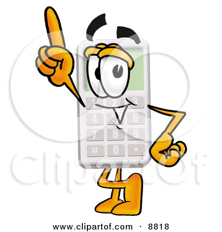 Clipart Picture of a Calculator Mascot Cartoon Character Pointing Upwards by Mascot Junction