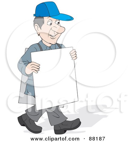Royalty-Free (RF) Clipart Illustration of a Caucasian Man Walking Around And Wearing Signs by Alex Bannykh