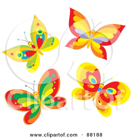 Royalty-Free (RF) Clipart Illustration of a Group Of Happy Colorful Fluttery Butterflies by Alex Bannykh