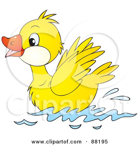 Royalty-Free (RF) Clipart Illustration of a Cute Yellow Duckling Swimming On Water by Alex Bannykh