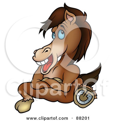 Royalty-Free (RF) Clipart Illustration of a Stubborn Brown Horse Kicking Out A Hoof by dero