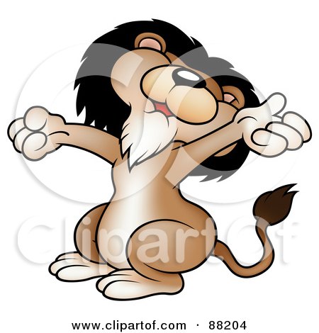 Royalty-Free (RF) Clipart Illustration of a Lion Stretching And Holding His Arms Out by dero