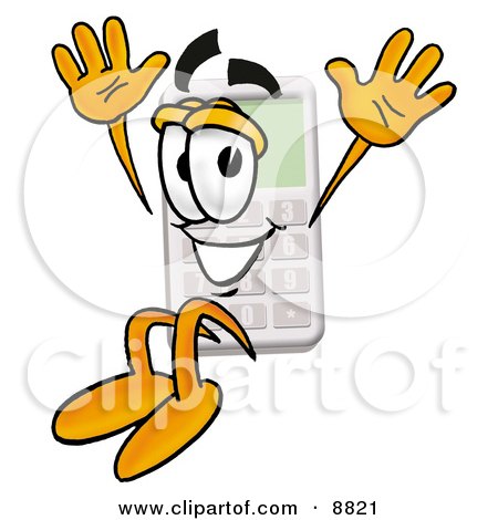 Clipart Picture of a Calculator Mascot Cartoon Character Jumping by Mascot Junction