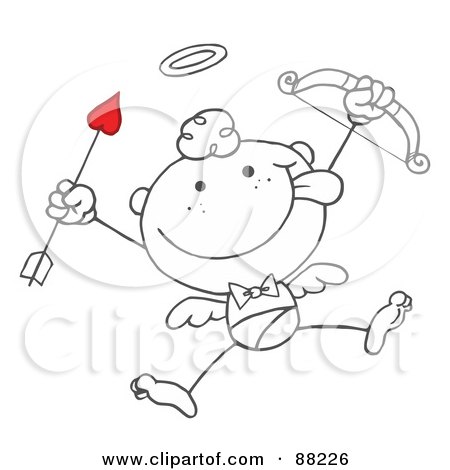 Royalty-Free (RF) Clipart Illustration of an Outlined Stick Cupid Holding Up A Bow And Arrow by Hit Toon