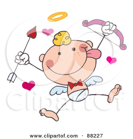 Royalty-Free (RF) Clipart Illustration of a Stick Cupid Holding Up A Bow And Arrow by Hit Toon