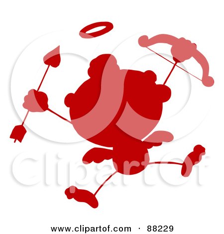 Royalty-Free (RF) Clipart Illustration of a Red Silhouetted Stick Cupid Holding Up A Bow And Arrow by Hit Toon
