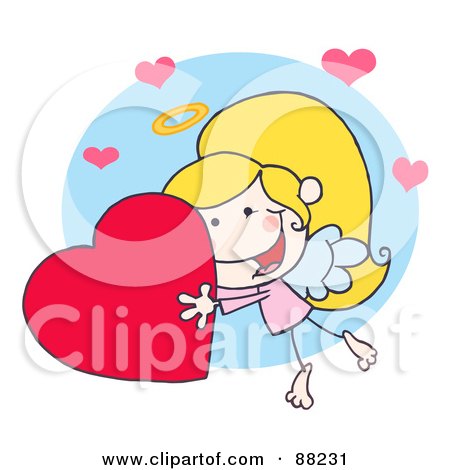 Royalty-Free (RF) Clipart Illustration of a Stick Cupid Girl Flying With A Red Heart by Hit Toon