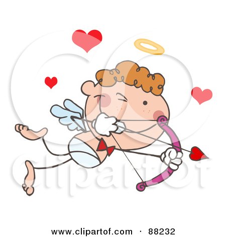 Royalty-Free (RF) Clipart Illustration of a Stick Cupid Closing One Eye While Aiming His Arrow by Hit Toon