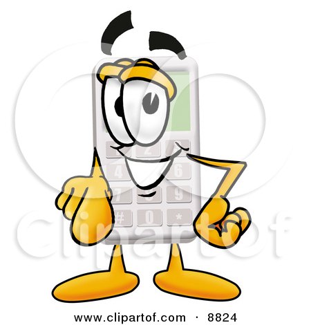Clipart Picture of a Calculator Mascot Cartoon Character Pointing at the Viewer by Mascot Junction