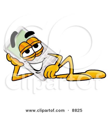 Clipart Picture of a Calculator Mascot Cartoon Character Resting His Head on His Hand by Mascot Junction