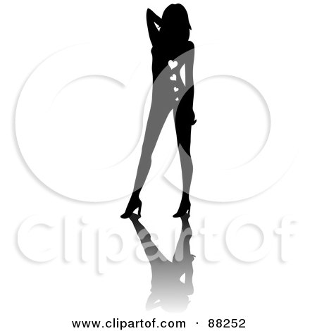 Royalty-Free (RF) Clipart Illustration of a Black Sexy Silhouetted Woman With Hearts On Her Torso, Posing In Heels by Rosie Piter