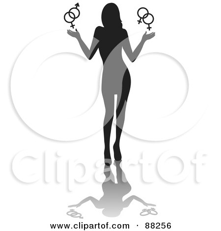 Royalty-Free (RF) Clipart Illustration of a Black Silhouetted Woman Weighing Gay Or Straight Sexual Orientation by Rosie Piter