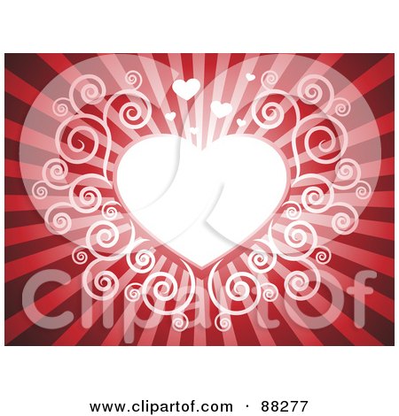 Royalty-Free (RF) Clipart Illustration of a White Swirl Heart On A Red Shining Background by Qiun