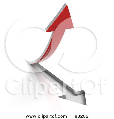Royalty-Free (RF) Clipart Illustration of a Red 3d Arrow Lifting Up From A White Background by Tonis Pan
