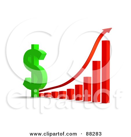 Royalty-Free (RF) Clipart Illustration of a 3d Green Dollar Symbol By An Upswing Bar Graph And Arrow by Tonis Pan
