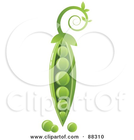 Royalty-Free (RF) Clipart Illustration of a Shiny Green Pea With Pods Inside And Below by Tonis Pan