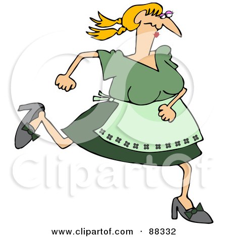 Royalty-Free (RF) Clipart Illustration of a Caucasian Maiden Woman In Green, Running by djart