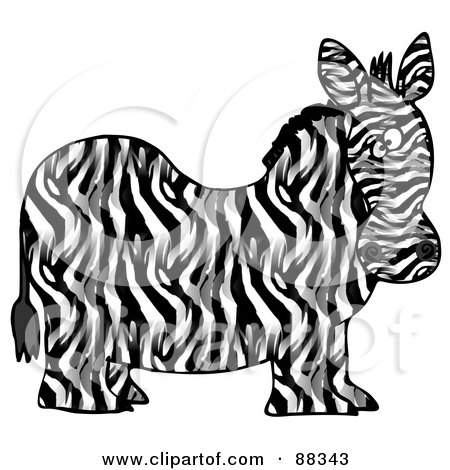 Royalty-Free (RF) Clipart Illustration of a Chubby Zebra, Its Body In Profile, His Head Looking At The Viewer by djart