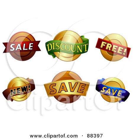 Royalty-Free (RF) Clipart Illustration of a Digital Collage Of Sale, Discount, Free, New And Save Stickers by BNP Design Studio