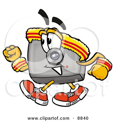 Clipart Picture of a Camera Mascot Cartoon Character Speed Walking or Jogging by Mascot Junction