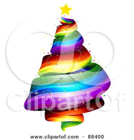 Royalty-Free (RF) Clipart Illustration of a Star Atop A Rainbow Spiral Christmas Tree by BNP Design Studio