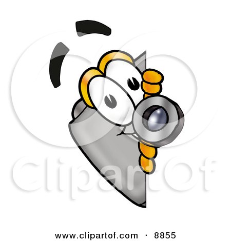 Clipart Picture of a Camera Mascot Cartoon Character Peeking Around a Corner by Mascot Junction