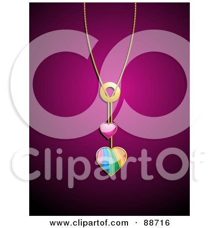 Royalty-Free (RF) Clipart Illustration of a Golden Chain With Pink And Rainbow Heart Pendants by elaineitalia
