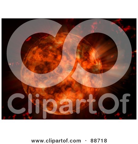 Royalty-Free (RF) Clipart Illustration of a Hot Red Planet About To Burst, On Black by elaineitalia