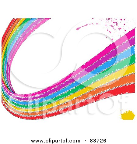 Royalty-Free (RF) Clipart Illustration of a Grungy Sketched Rainbow Curving Over White With Splatters by elaineitalia