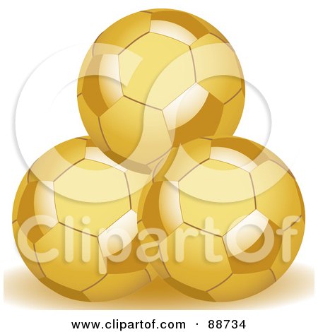 Royalty-Free (RF) Clipart Illustration of Three Stacked Golden Soccer Balls by elaineitalia