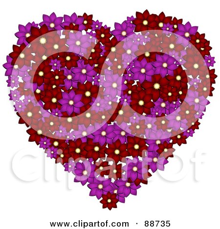 Royalty-Free (RF) Clipart Illustration of a Purple And Red Floral Valentine Heart by elaineitalia